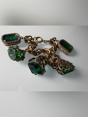 Vintage Czech Victorian revival intaglio art glass rhinestone bracelet